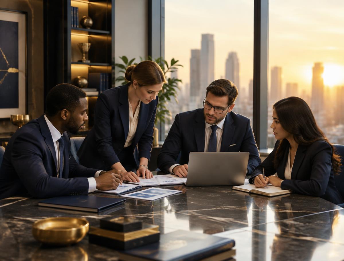 Equipe de consultores em reunião técnica